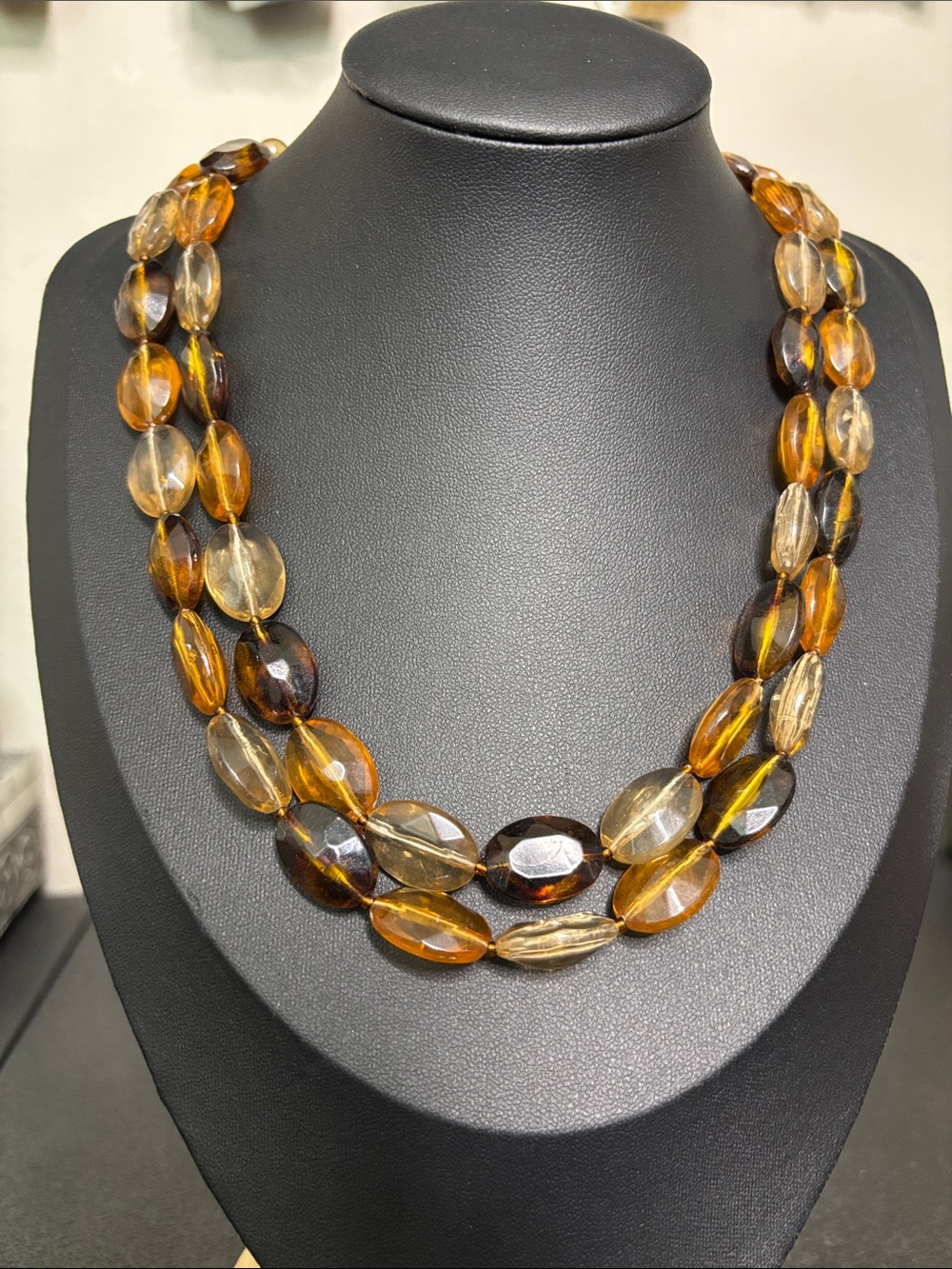 Vintage Amber-Tone Double Strand Acrylic Beaded Necklace - Women Jewelry